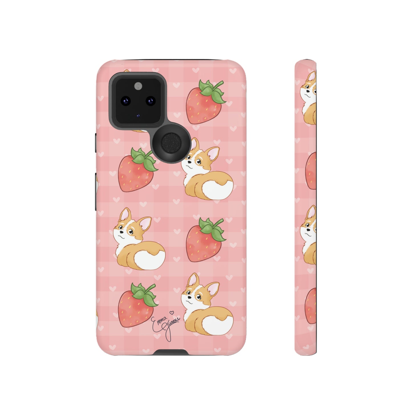 Corgi Butt and Strawberries Cute Pink Gingham Hearts Tough Case