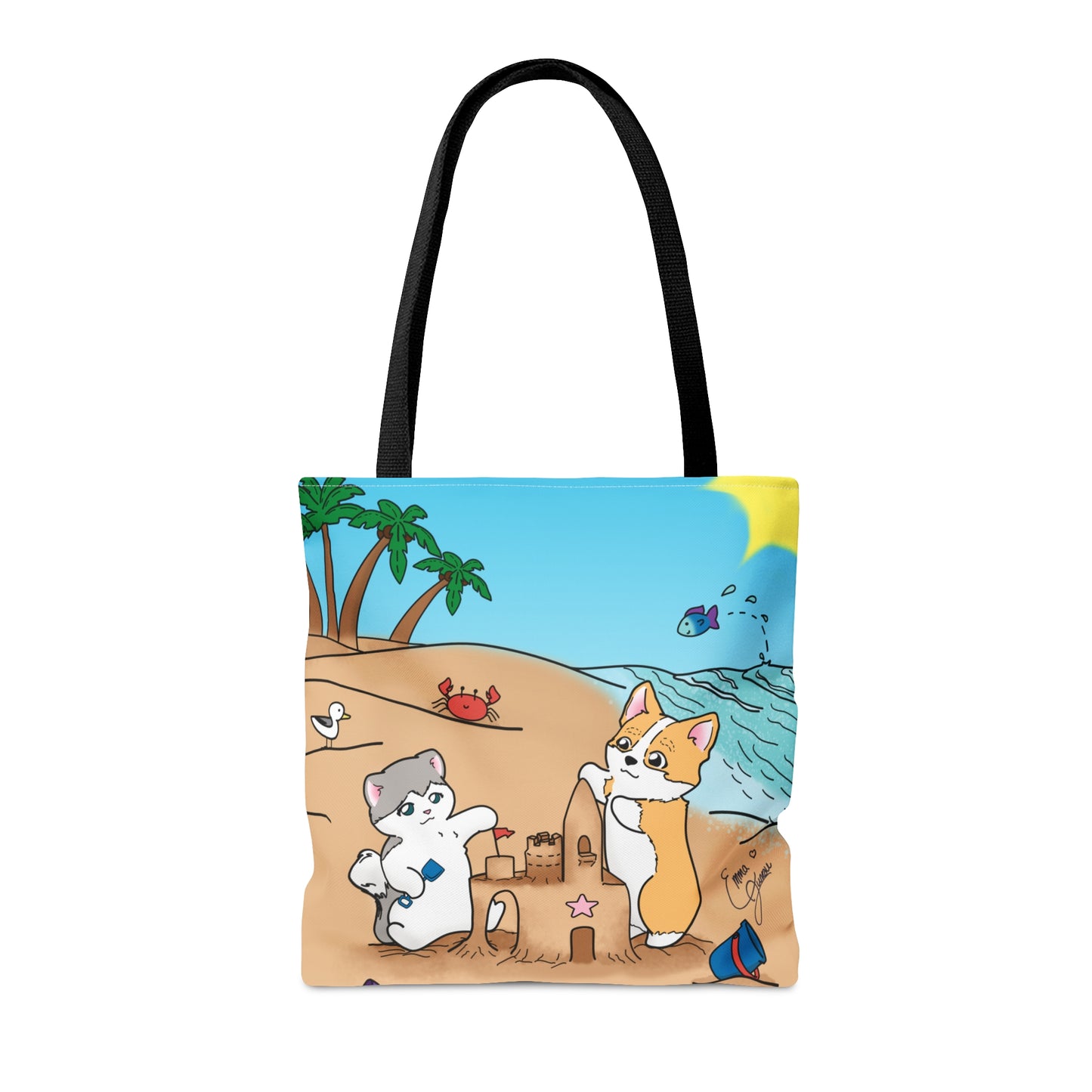 Kitty&Corgi Build a Sandcastle Tote Bag (All over print)