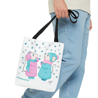 Snow Mousies Catching Snowflakes Tote Bag