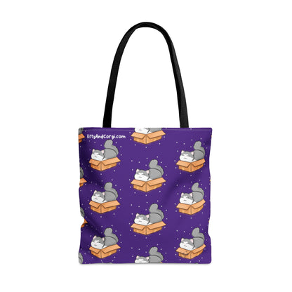 Kitty in a Box - Repeating Pattern in Dark Purple - Tote Bag (AOP)