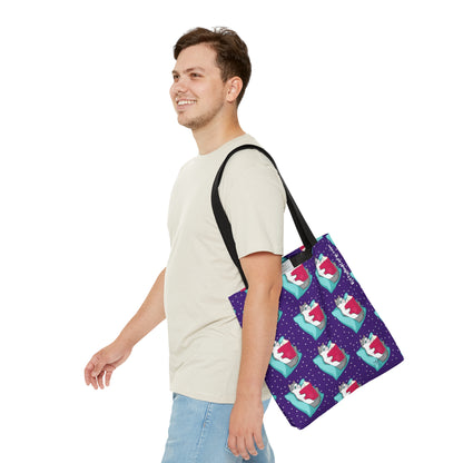 Kitty Reading a Book - Repeating Pattern in Dark Purple - Tote Bag (AOP)