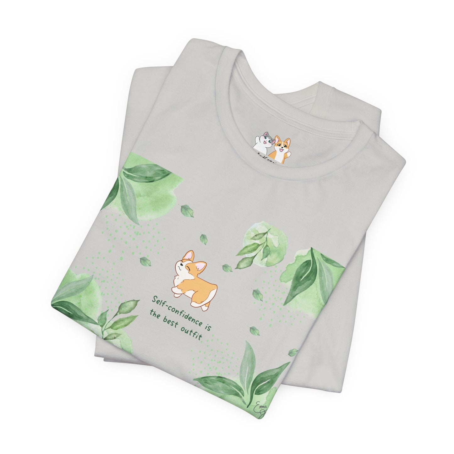 Corgi - Confidence is the Best Outfit - Super Soft Cotton Airlume Unisex T-Shirt (Horizontal Graphic)