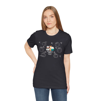 Kitty and Corgi - Pumpkin Spice and Everything Nice - Super Soft Cotton Airlume Unisex T-Shirt (Large Front Graphic)