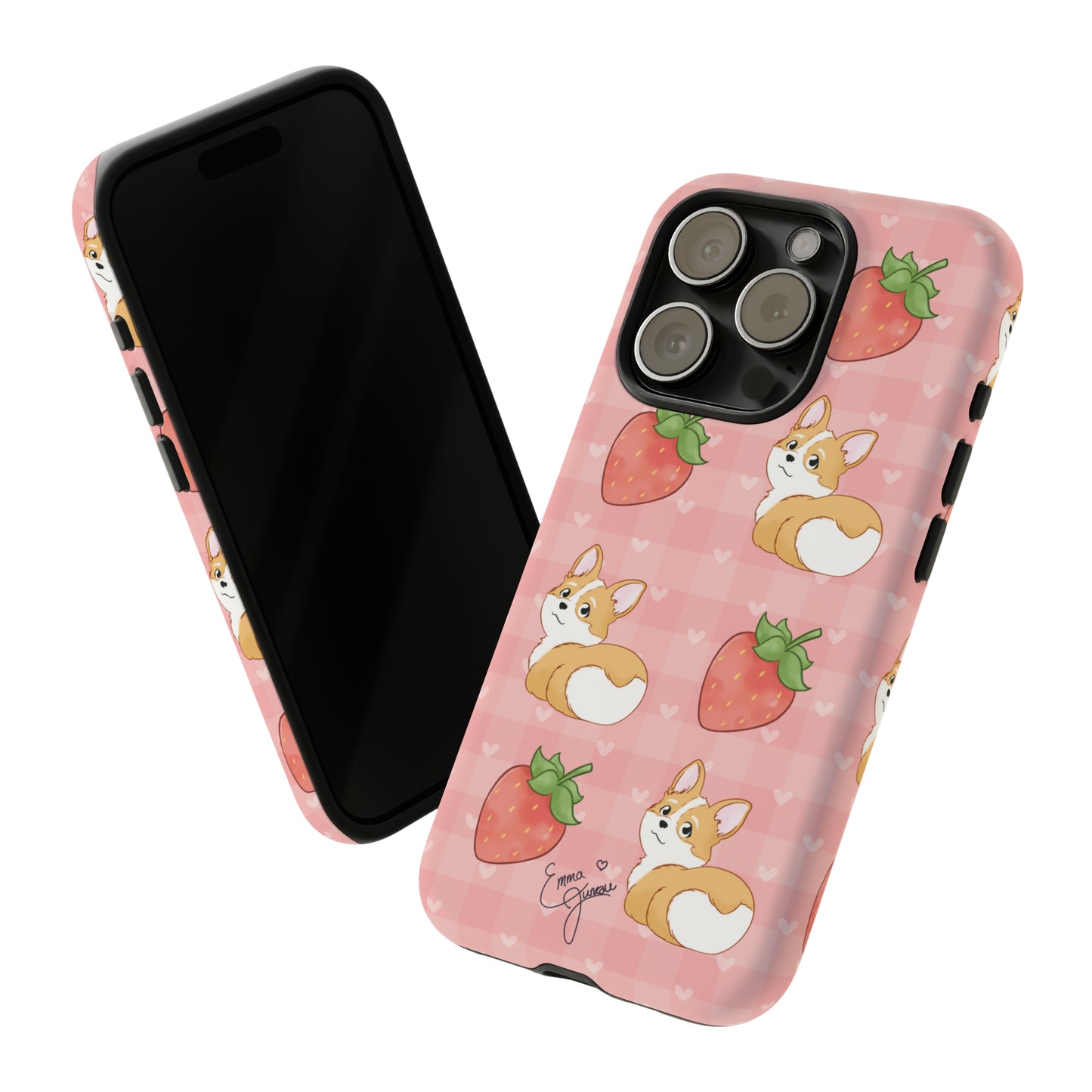 Corgi Butt and Strawberries Cute Pink Gingham Hearts Tough Case