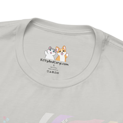 Kitty and Corgi - Groovy Encouragement Compilation - Super Soft Cotton Airlume Unisex T-Shirt (Horizontal Graphic)