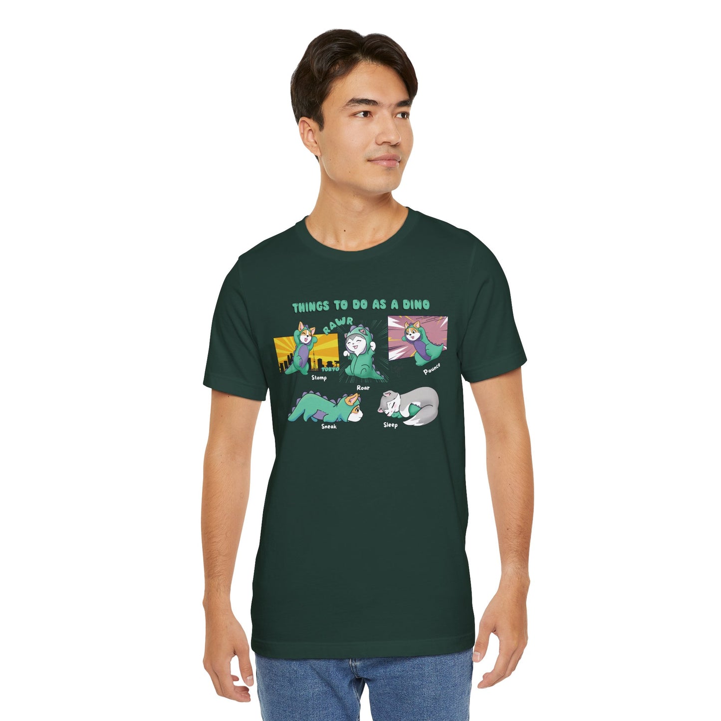 Kitty and Corgi - Things To Do As A Dino - Super Soft Cotton Airlume Unisex T-Shirt (Horizontal Graphic)