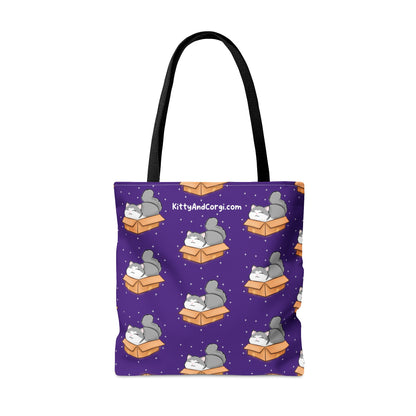 Kitty in a Box - Repeating Pattern in Dark Purple - Tote Bag (AOP)