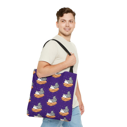 Kitty in a Box - Repeating Pattern in Dark Purple - Tote Bag (AOP)