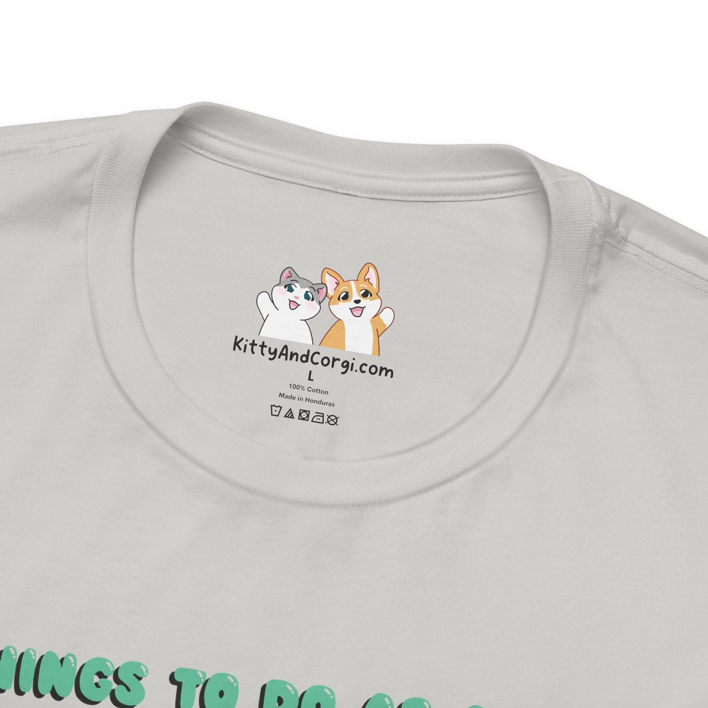 Kitty and Corgi - Things To Do As A Dino - Super Soft Cotton Airlume Unisex T-Shirt (Horizontal Graphic)