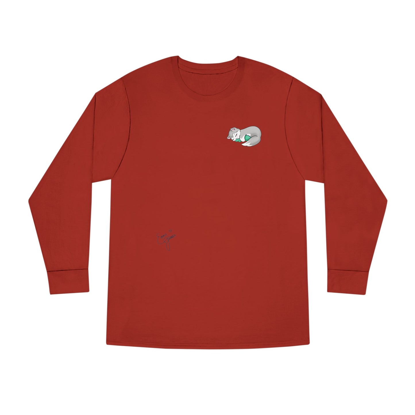 Sleepy Kitty snuggled up with her favorite Dino Plushie - Unisex Graphic Long Sleeve Tee