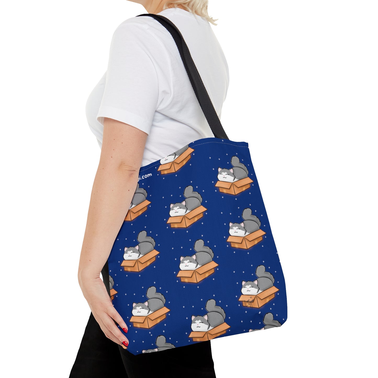 Kitty in a Box - Repeating Pattern in Starry Night Blue - Tote Bag (AOP)