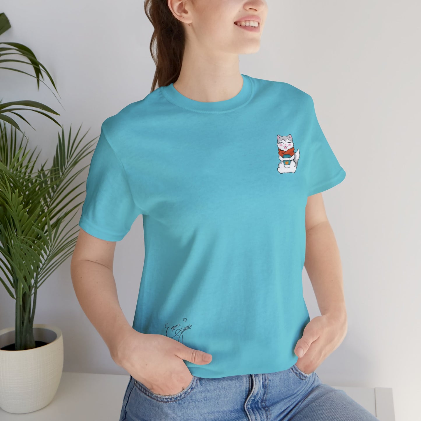 Kitty Drinking Her Pumpkin Spice Latte - Super Soft Cotton Airlume Unisex T-Shirt