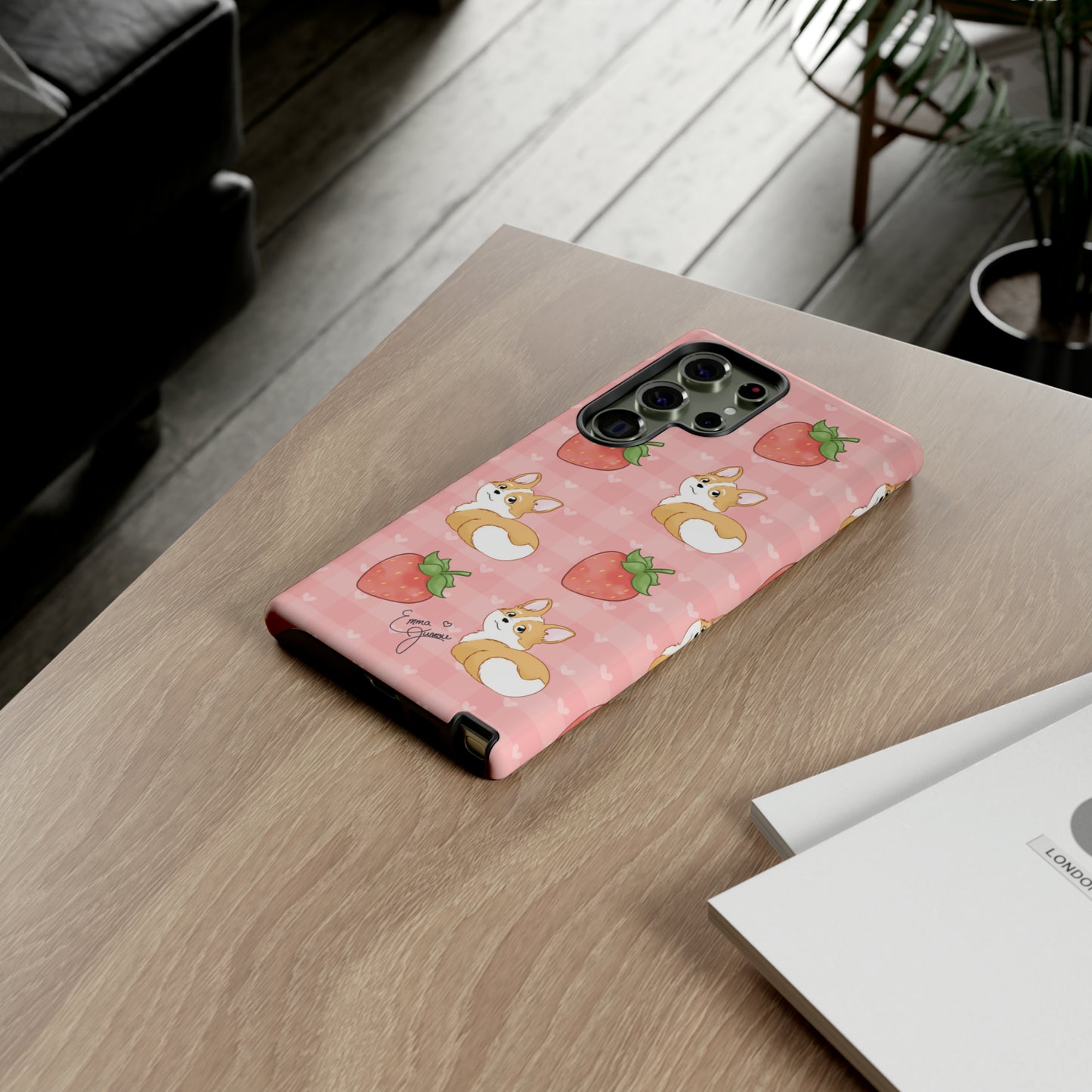 Corgi Butt and Strawberries Cute Pink Gingham Hearts Tough Case