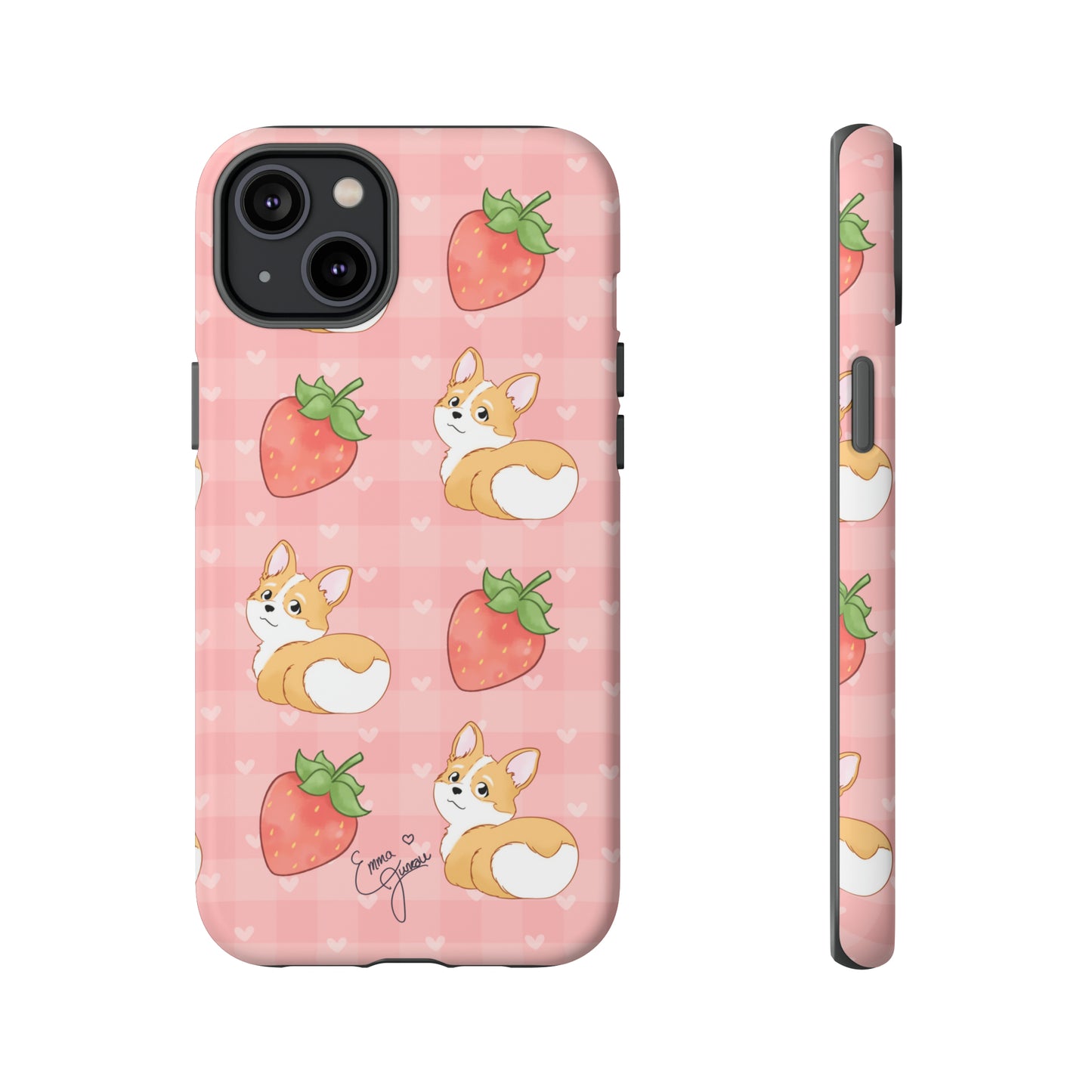 Corgi Butt and Strawberries Cute Pink Gingham Hearts Tough Case