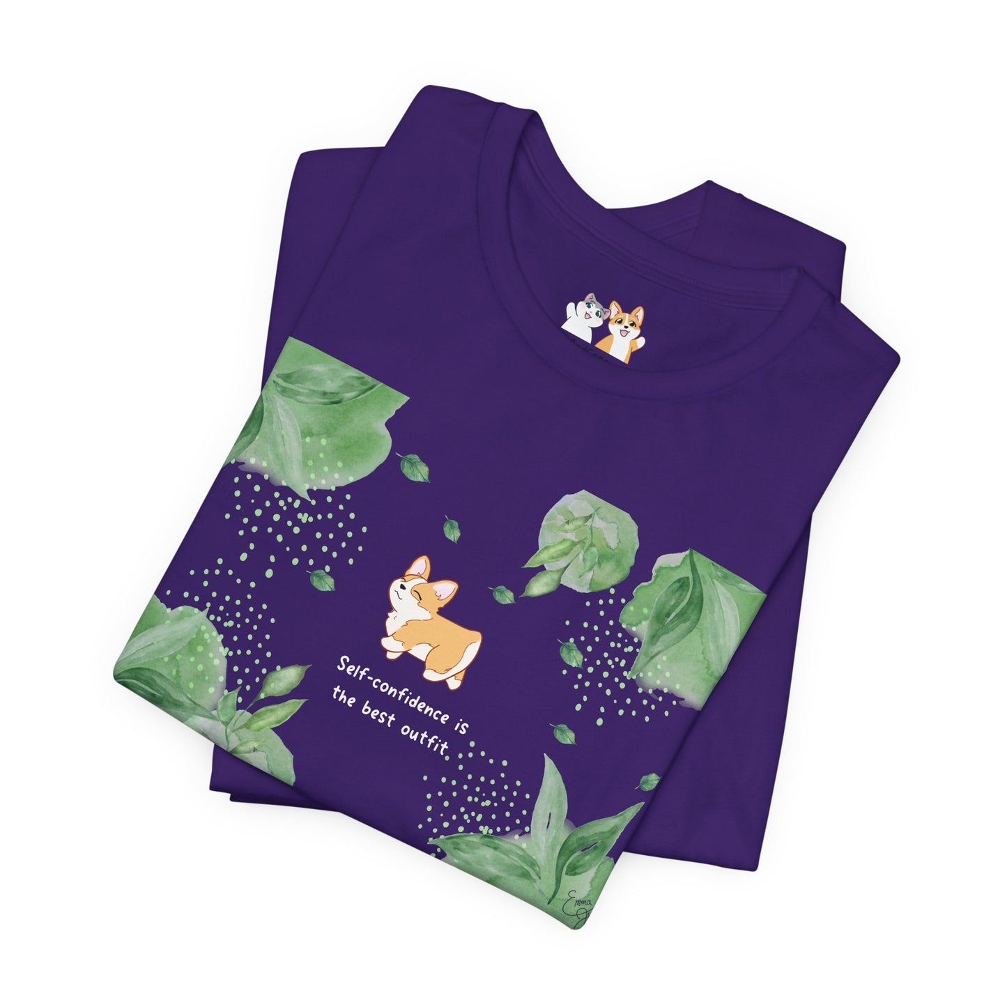 Corgi - Confidence is the Best Outfit - Super Soft Cotton Airlume Unisex T-Shirt (Horizontal Graphic)