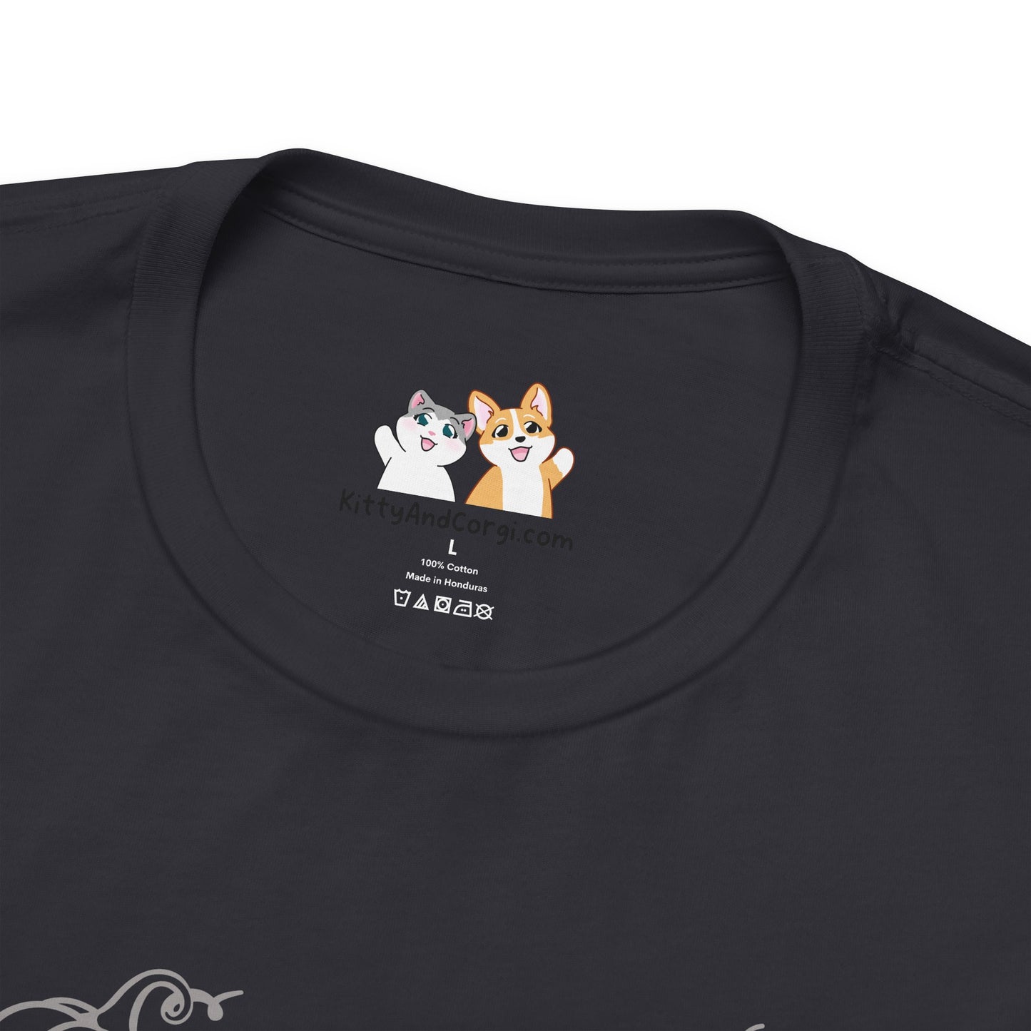 Kitty and Corgi - Pumpkin Spice and Everything Nice - Super Soft Cotton Airlume Unisex T-Shirt (Large Front Graphic)