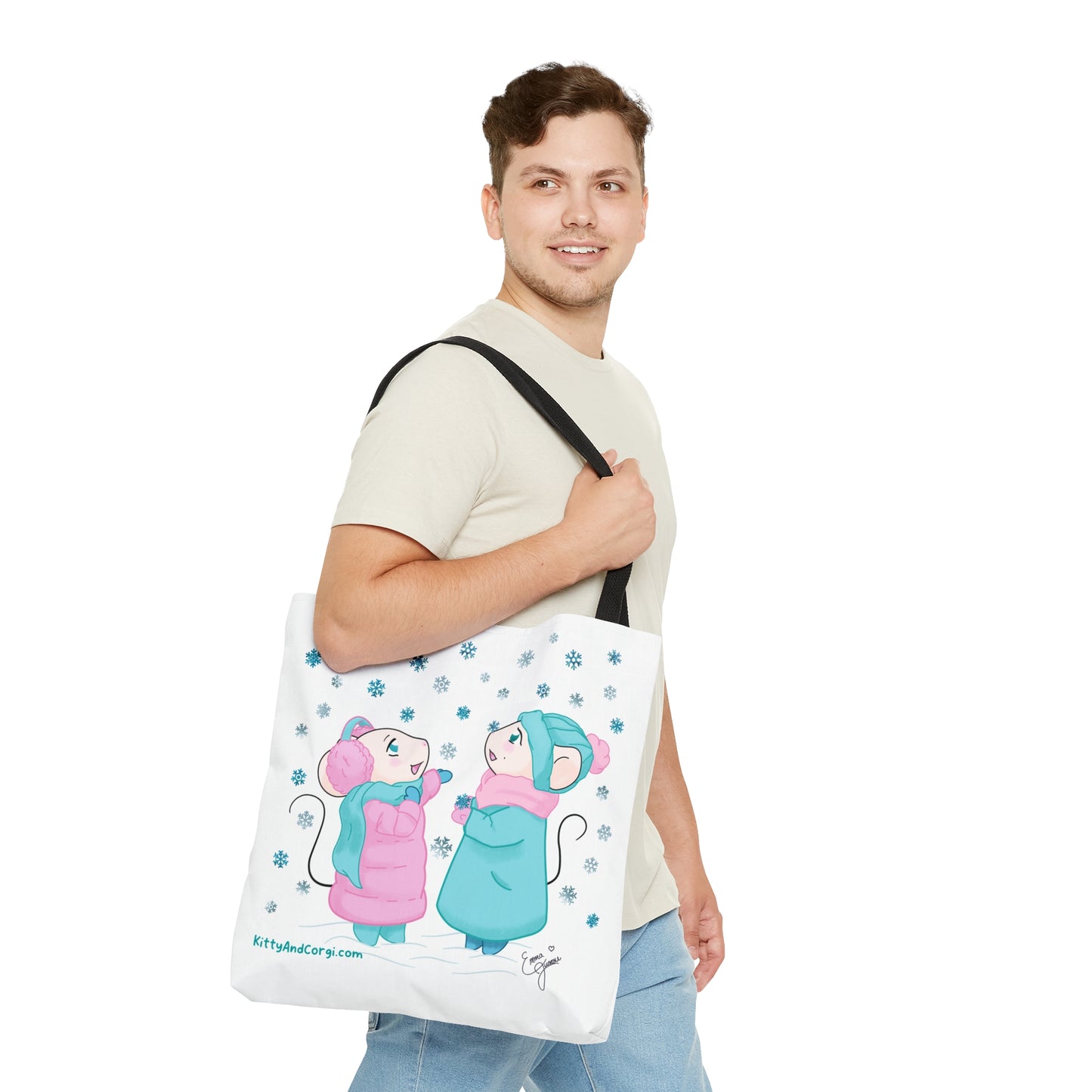 Snow Mousies Catching Snowflakes Tote Bag