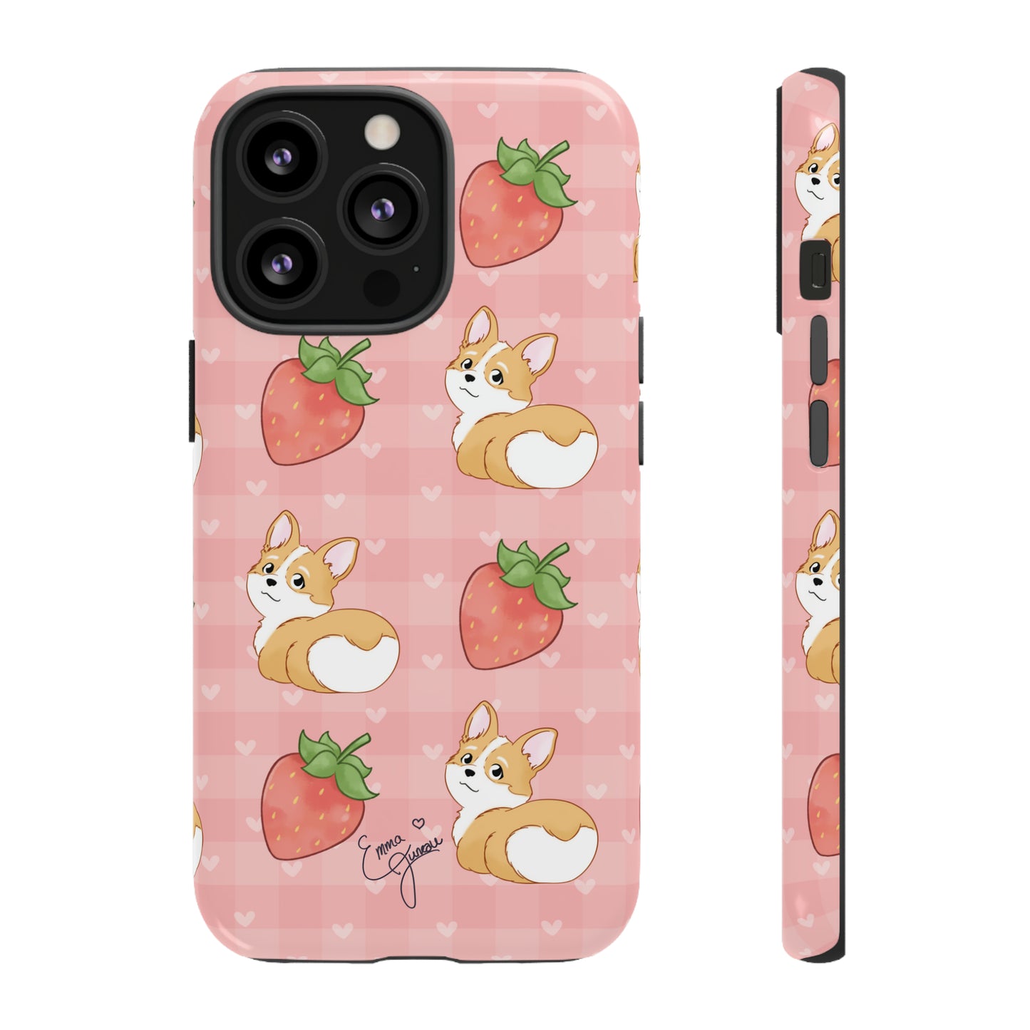 Corgi Butt and Strawberries Cute Pink Gingham Hearts Tough Case