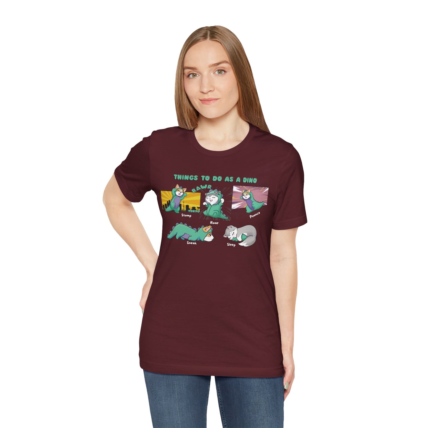 Kitty and Corgi - Things To Do As A Dino - Super Soft Cotton Airlume Unisex T-Shirt (Horizontal Graphic)