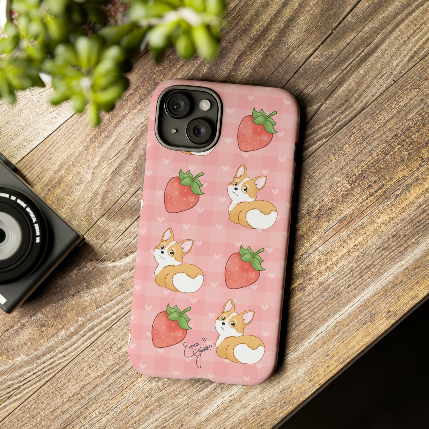 Corgi Butt and Strawberries Cute Pink Gingham Hearts Tough Case