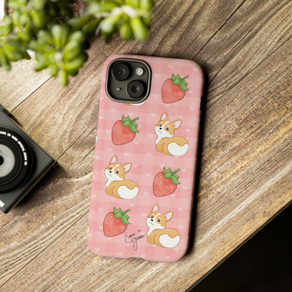 Corgi Butt and Strawberries Cute Pink Gingham Hearts Tough Case