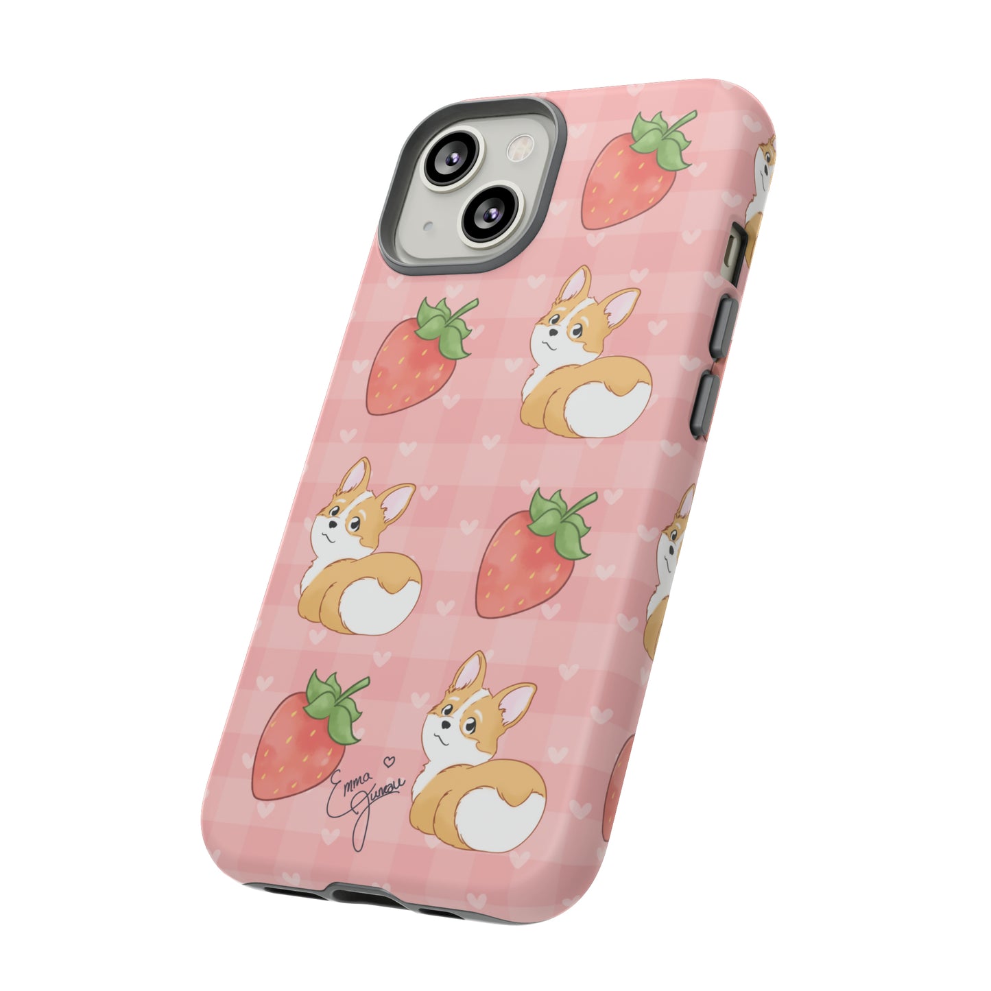 Corgi Butt and Strawberries Cute Pink Gingham Hearts Tough Case
