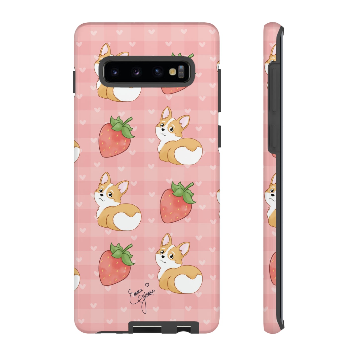Corgi Butt and Strawberries Cute Pink Gingham Hearts Tough Case