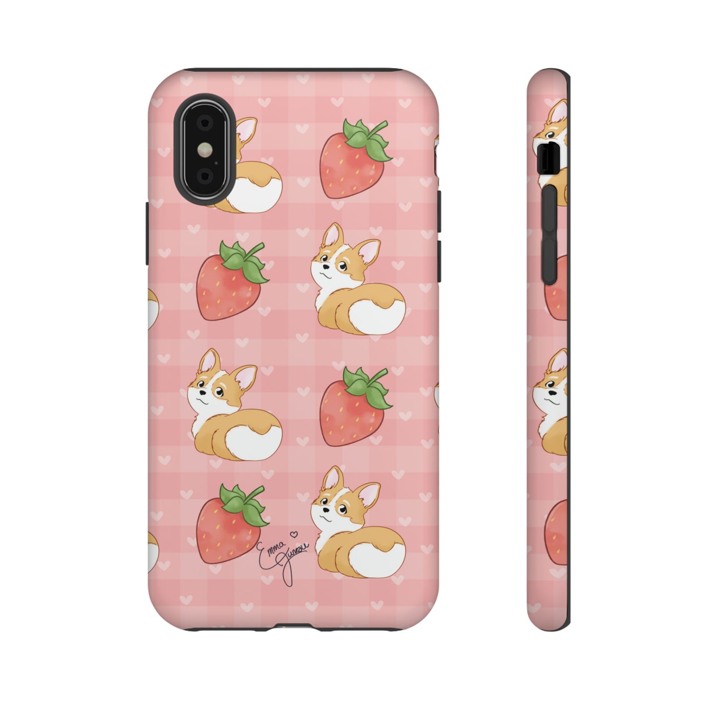 Corgi Butt and Strawberries Cute Pink Gingham Hearts Tough Case