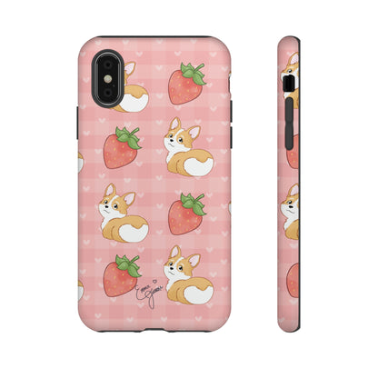 Corgi Butt and Strawberries Cute Pink Gingham Hearts Tough Case