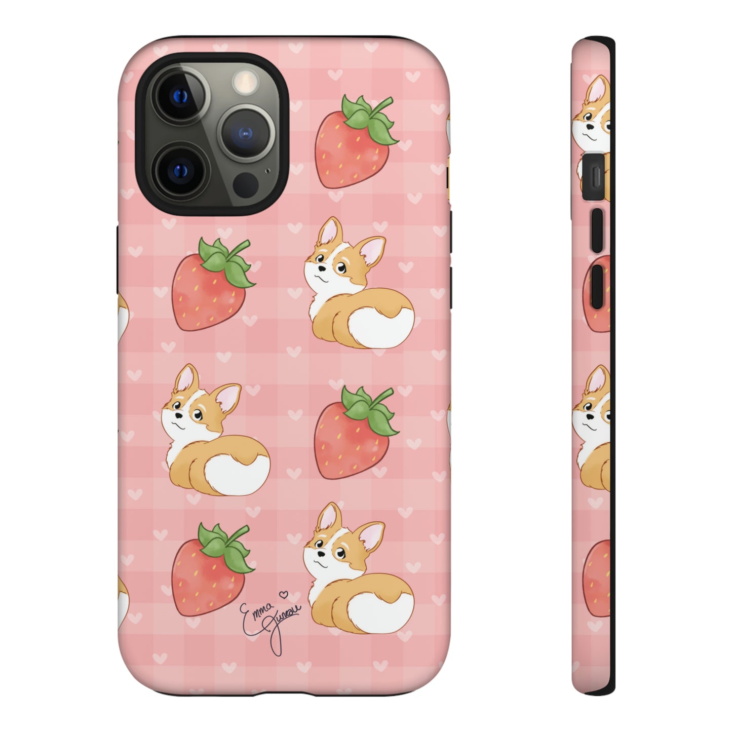 Corgi Butt and Strawberries Cute Pink Gingham Hearts Tough Case