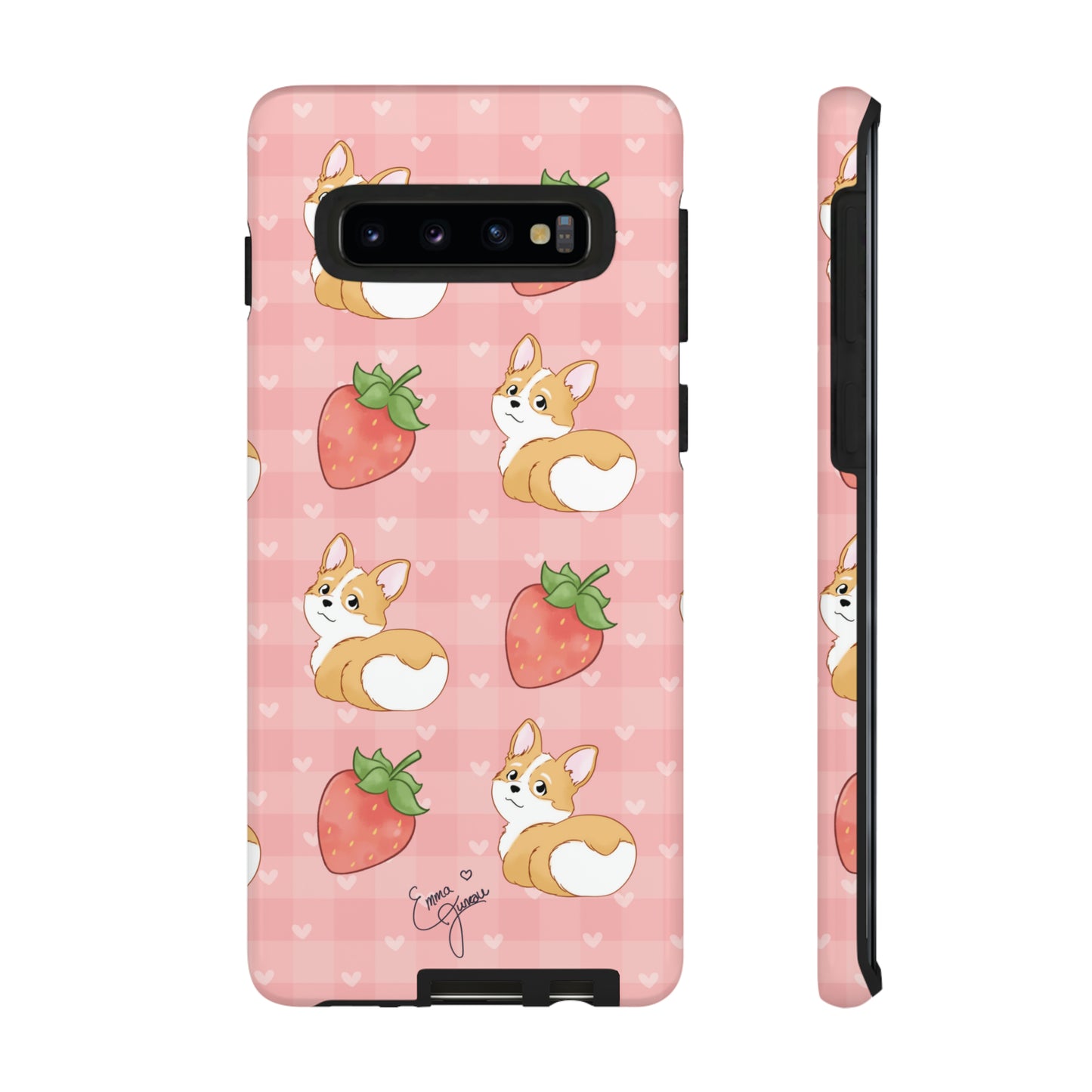 Corgi Butt and Strawberries Cute Pink Gingham Hearts Tough Case