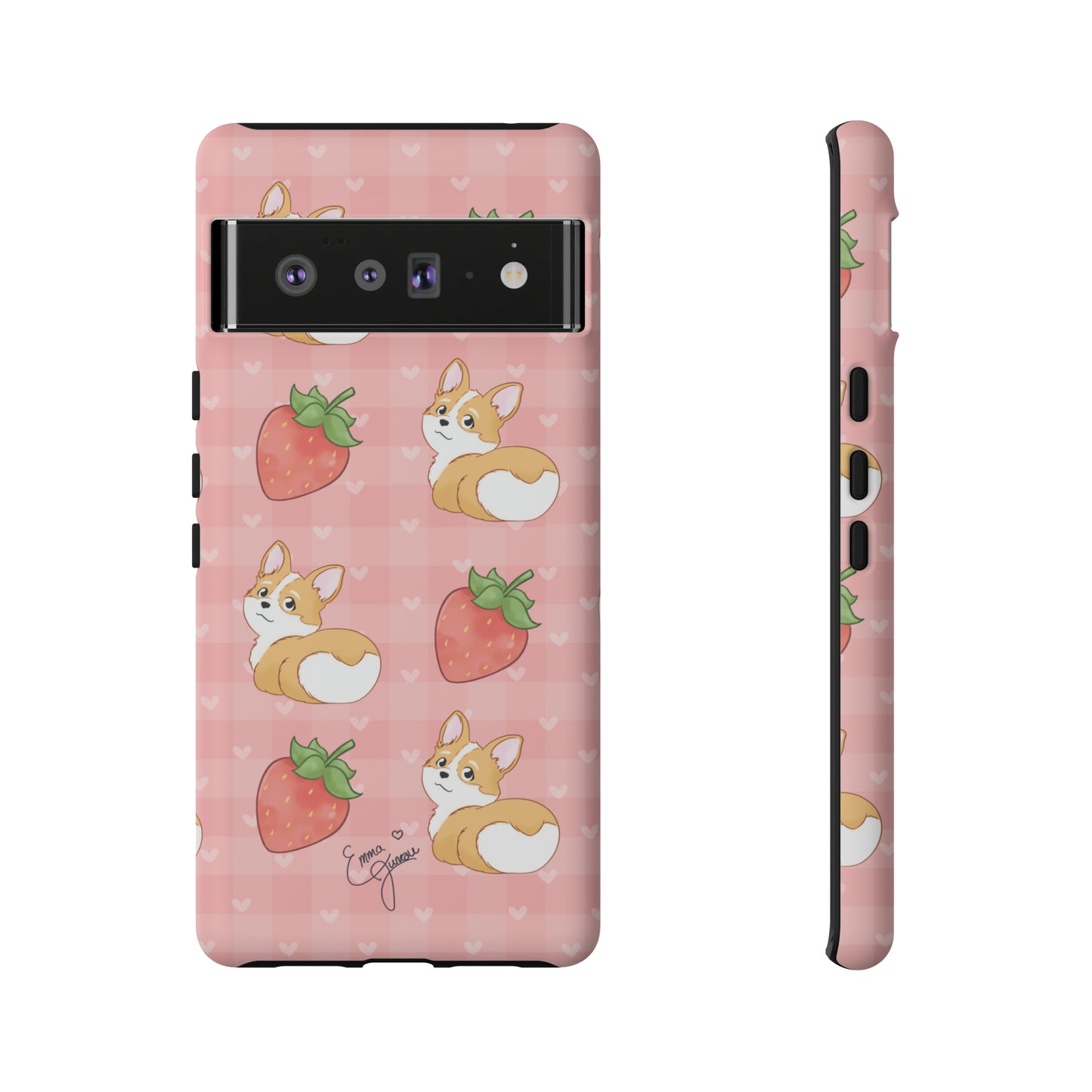 Corgi Butt and Strawberries Cute Pink Gingham Hearts Tough Case