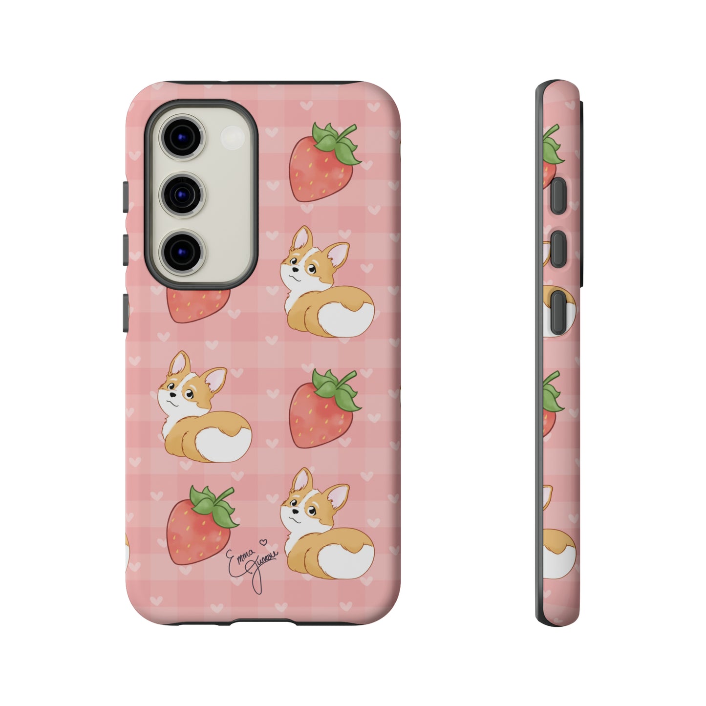 Corgi Butt and Strawberries Cute Pink Gingham Hearts Tough Case