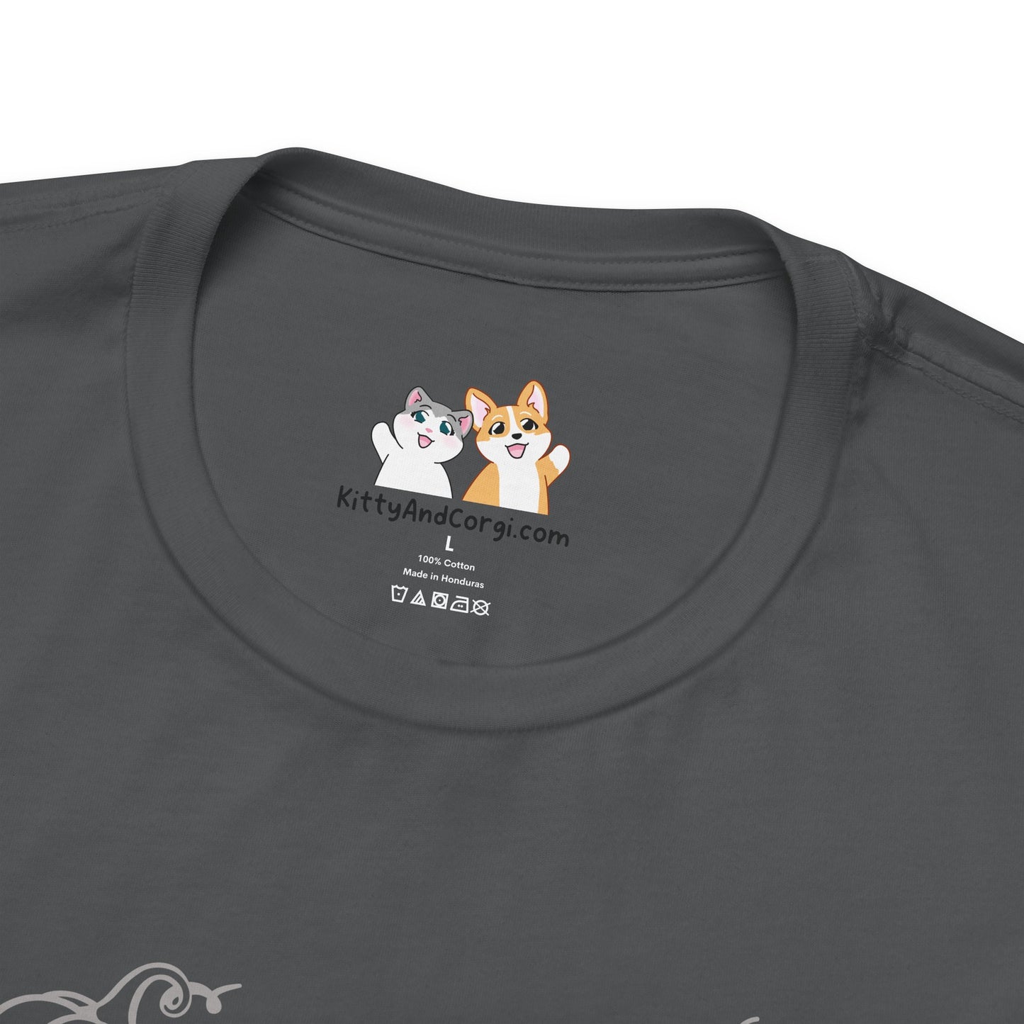 Kitty and Corgi - Pumpkin Spice and Everything Nice - Super Soft Cotton Airlume Unisex T-Shirt (Large Front Graphic)