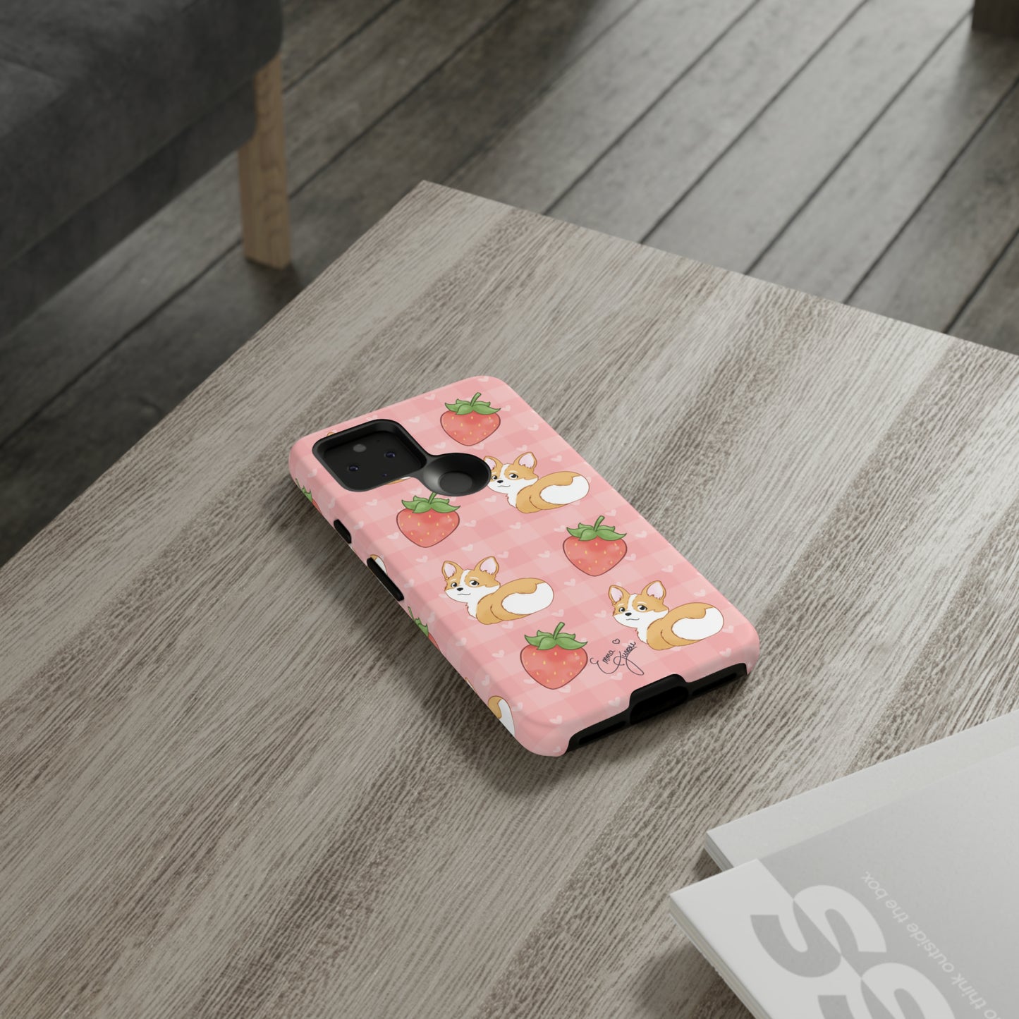 Corgi Butt and Strawberries Cute Pink Gingham Hearts Tough Case