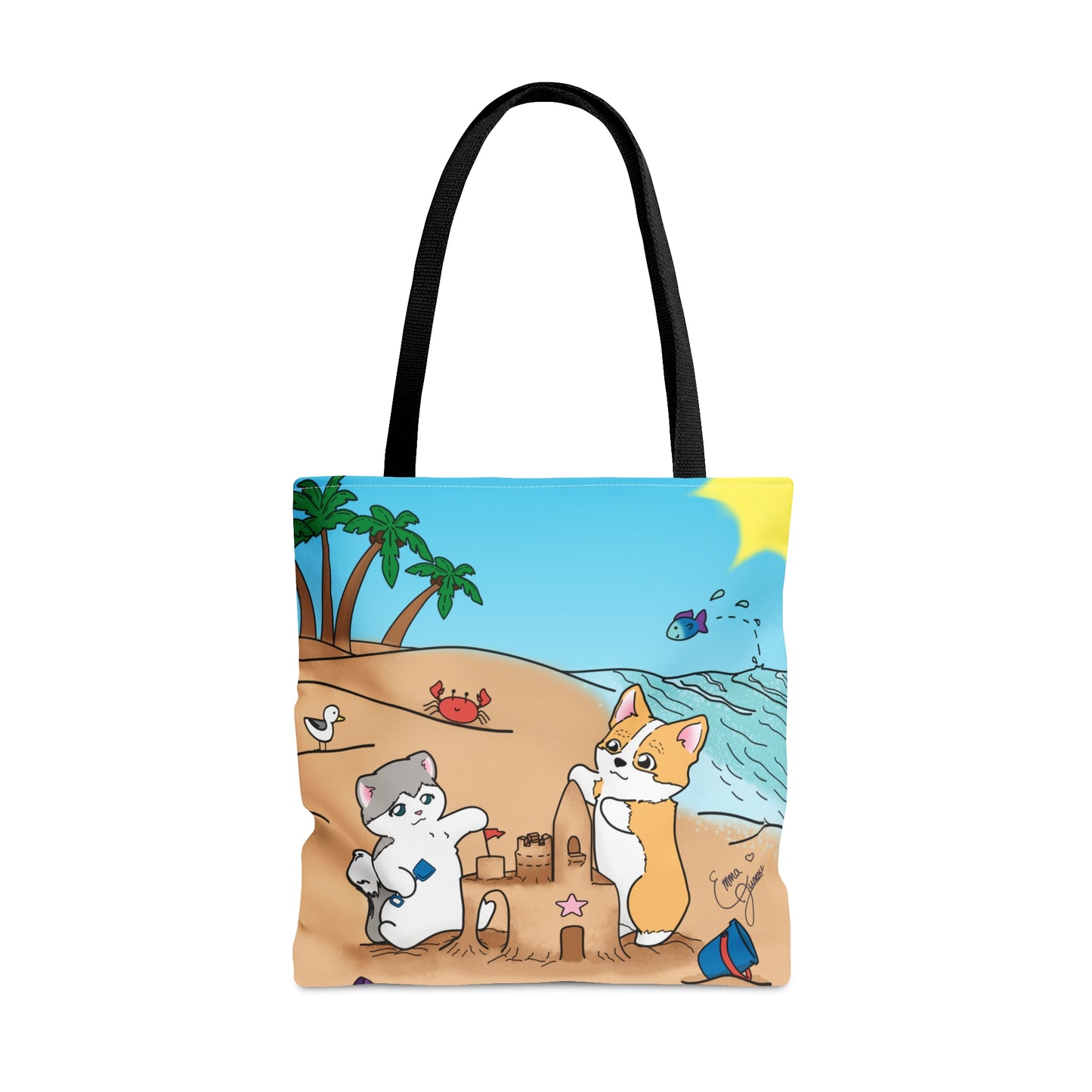 Kitty&Corgi Build a Sandcastle Tote Bag (All over print)
