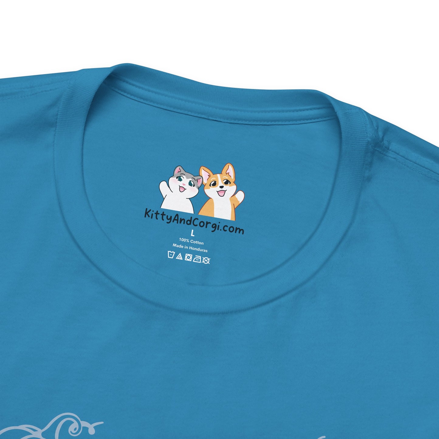 Kitty and Corgi - Pumpkin Spice and Everything Nice - Super Soft Cotton Airlume Unisex T-Shirt (Large Front Graphic)
