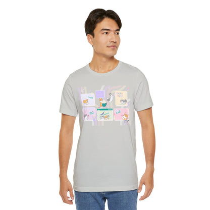 Kitty and Corgi - Groovy Encouragement Compilation - Super Soft Cotton Airlume Unisex T-Shirt (Horizontal Graphic)