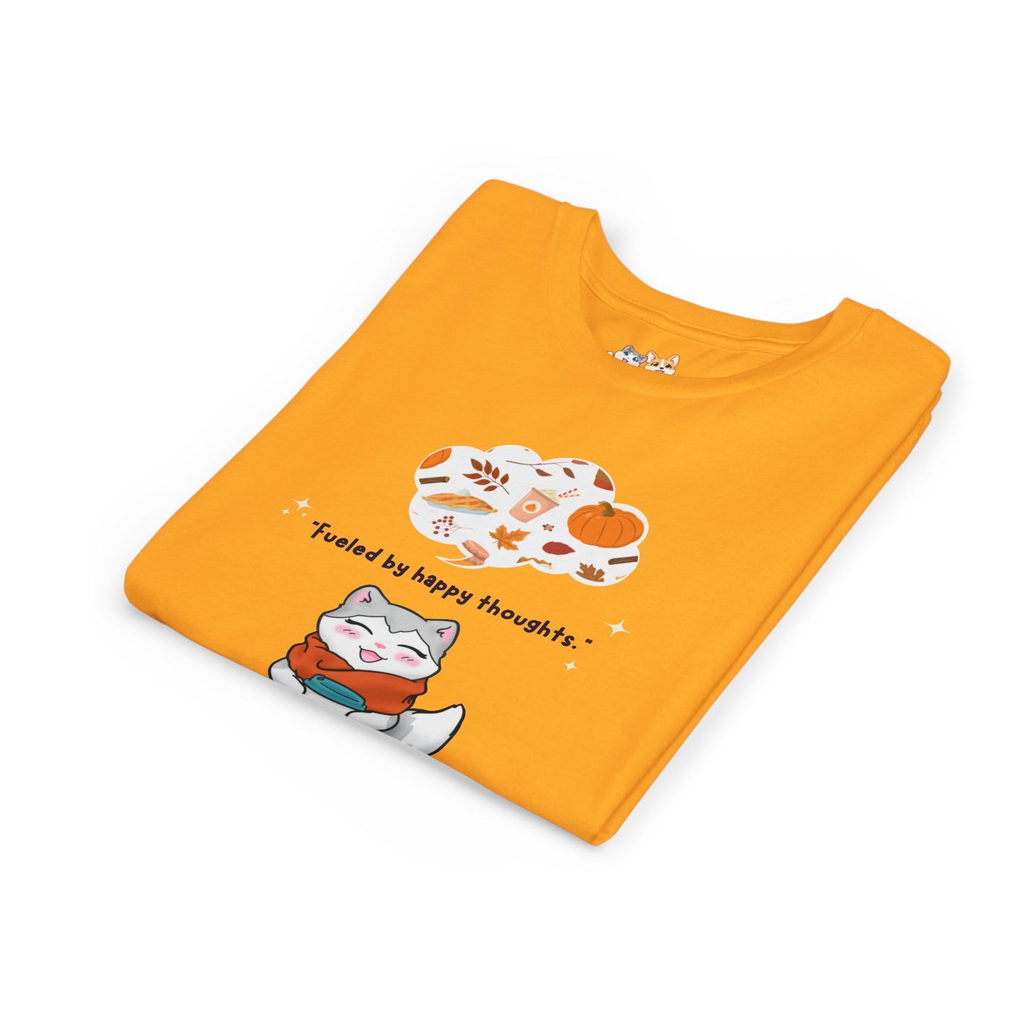Youth Tee — Kitty loves Autumn - Fueled by Happy Thoughts - Unisex Youth/ Children's Graphic Tee