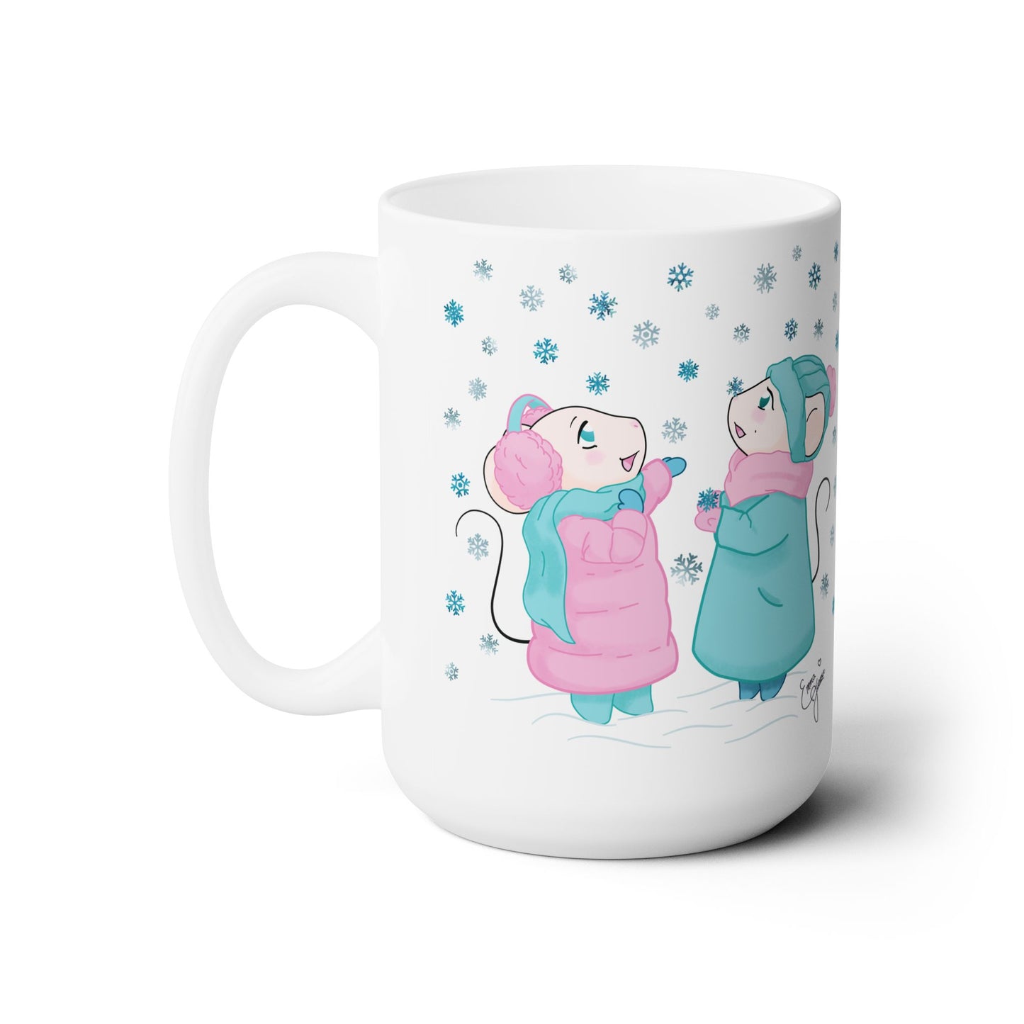 Snow Mousies Catching Snowflakes Mug - 15 oz.
