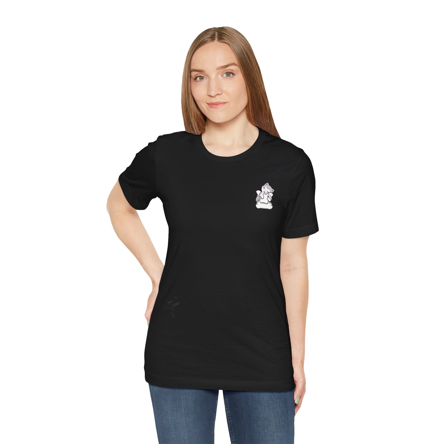Kitty Snuggling Her Ghost Plushie - Super Soft Cotton Airlume Unisex T-Shirt