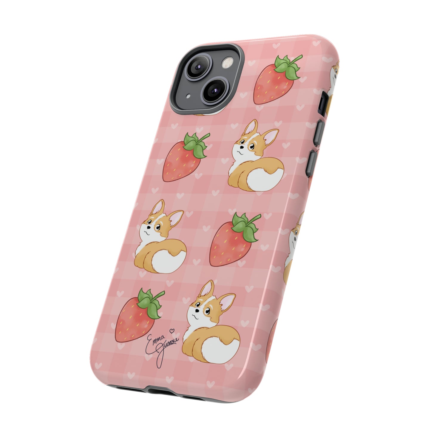 Corgi Butt and Strawberries Cute Pink Gingham Hearts Tough Case