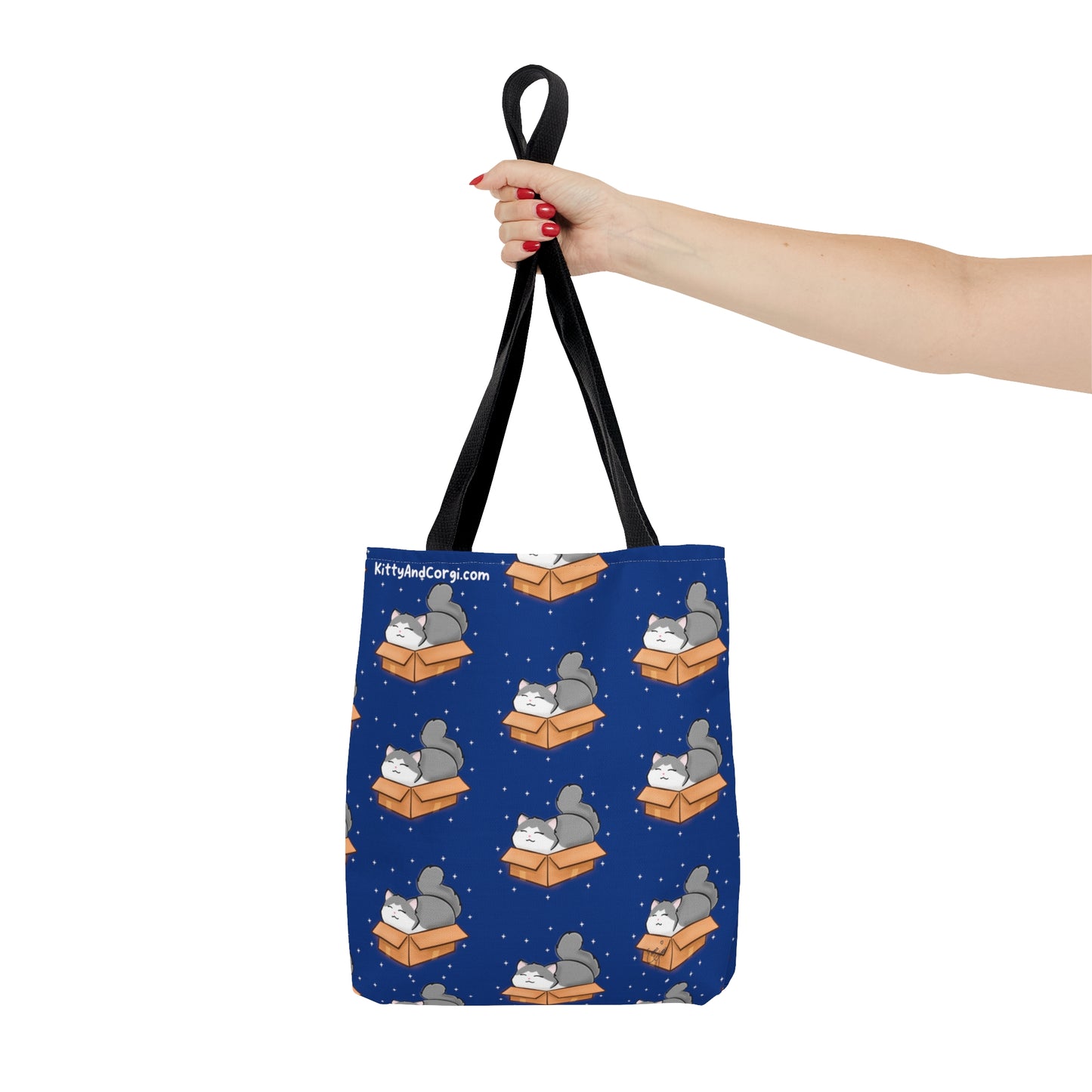 Kitty in a Box - Repeating Pattern in Starry Night Blue - Tote Bag (AOP)