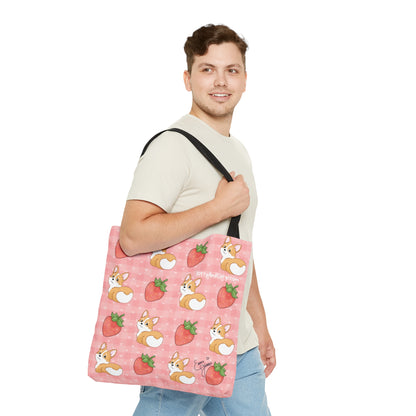 Corgi Butt and Strawberries Pink Heart Gingham Tote Bag