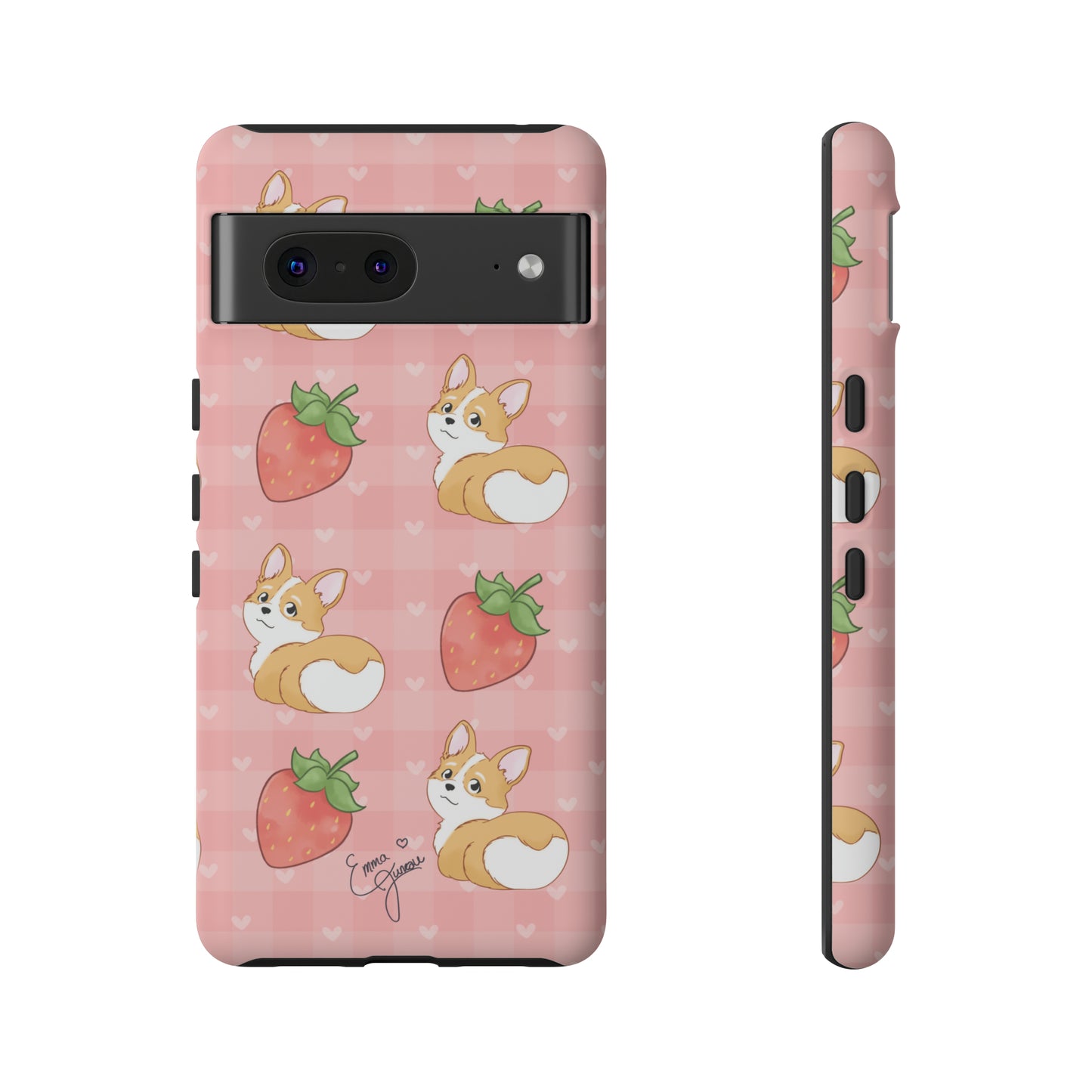 Corgi Butt and Strawberries Cute Pink Gingham Hearts Tough Case