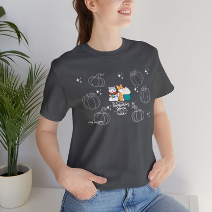 Kitty and Corgi - Pumpkin Spice and Everything Nice - Super Soft Cotton Airlume Unisex T-Shirt (Large Front Graphic)