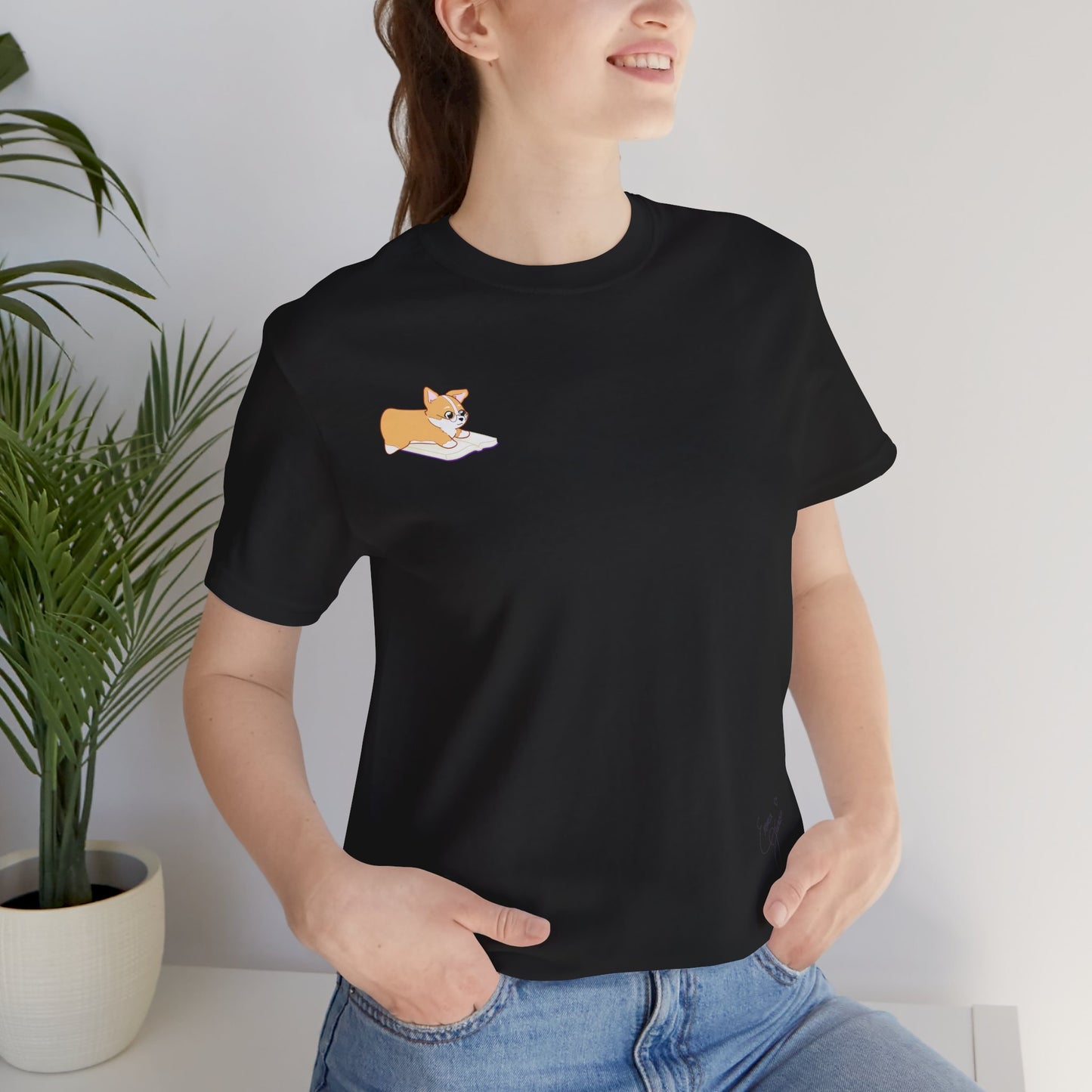 Corgi Reading a Book - Super Soft Cotton Airlume Unisex T-Shirt