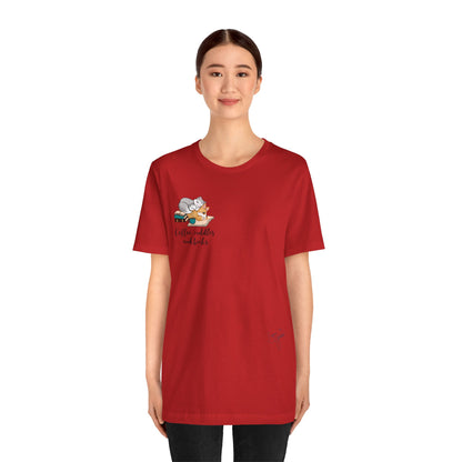 Kitty and Corgi — Coffee, Cuddles, and Books — Super Soft Cotton Airlume Unisex T-Shirt