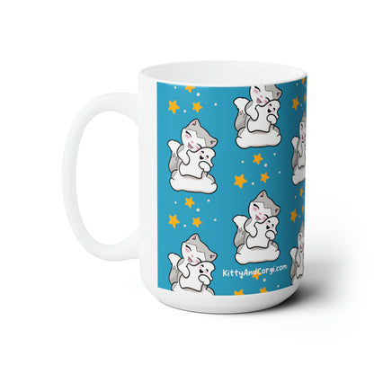 Kitty loves her Ghostie Pillow - Patterned Turquoise Halloween Mug - 15oz