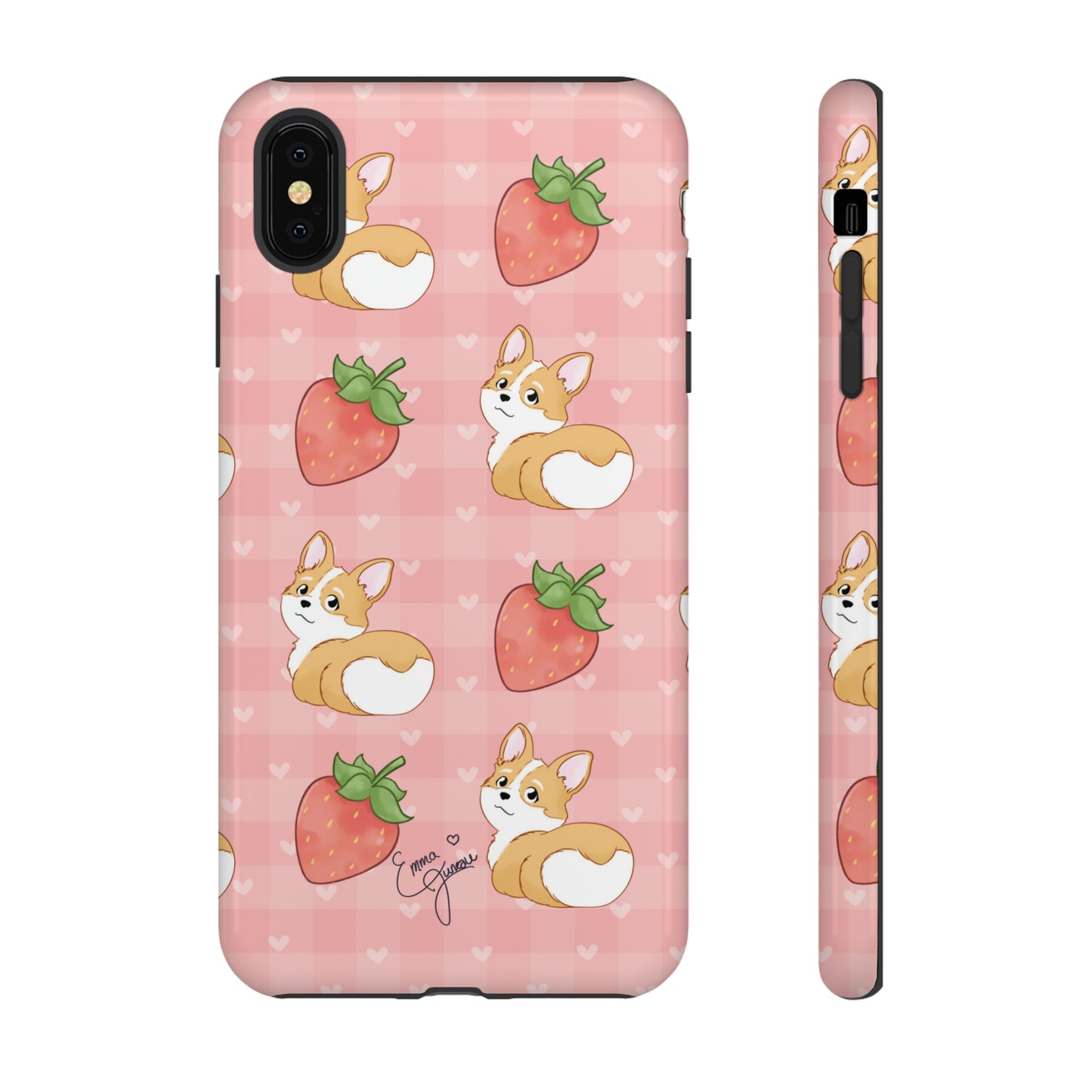 Corgi Butt and Strawberries Cute Pink Gingham Hearts Tough Case